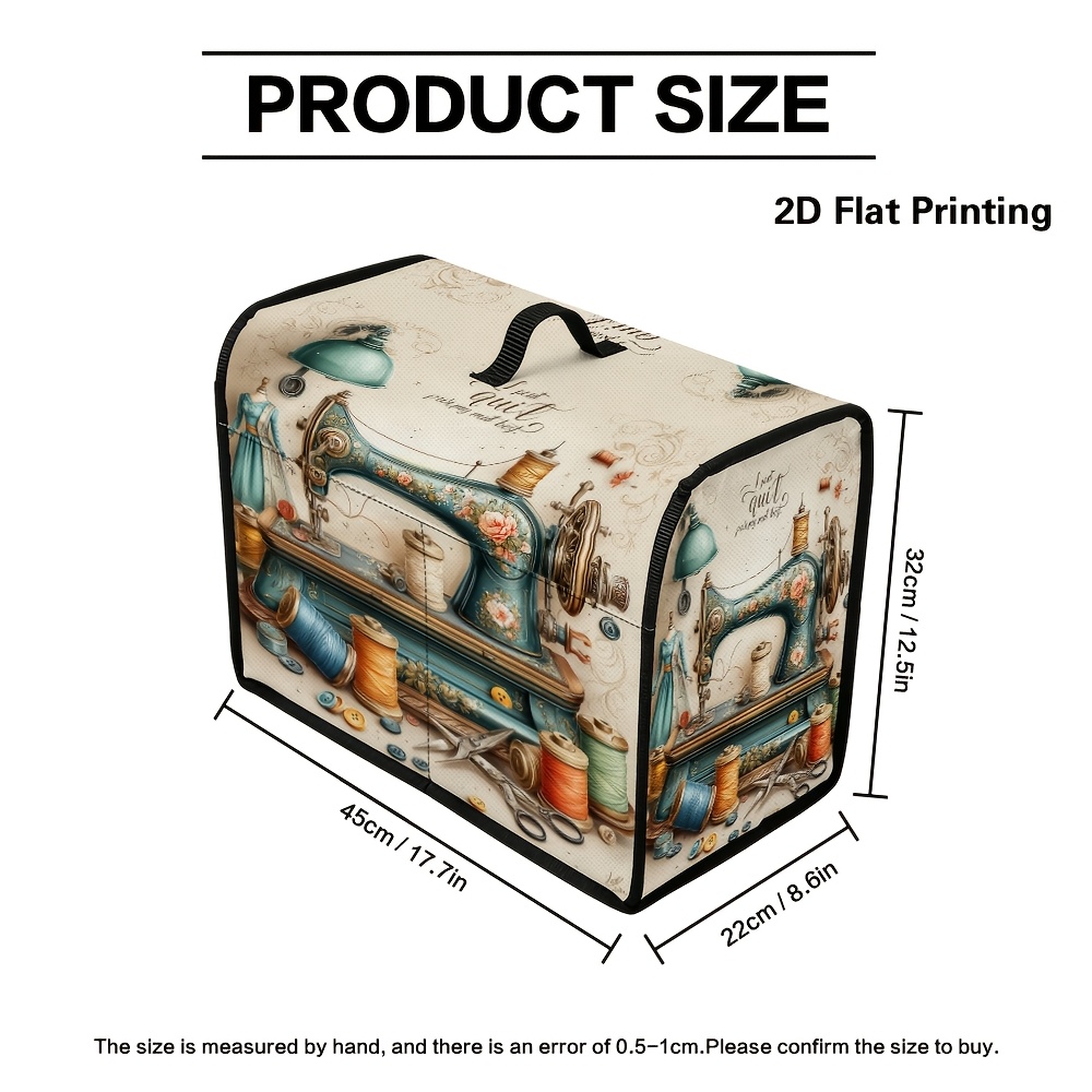 TEMU 1pc 2d Flat Universal Sewing Machine Cover With Retro Sewing Machine Craft Supplies Decor Graphic, Durable Fabric Dust Cover With Pocket,