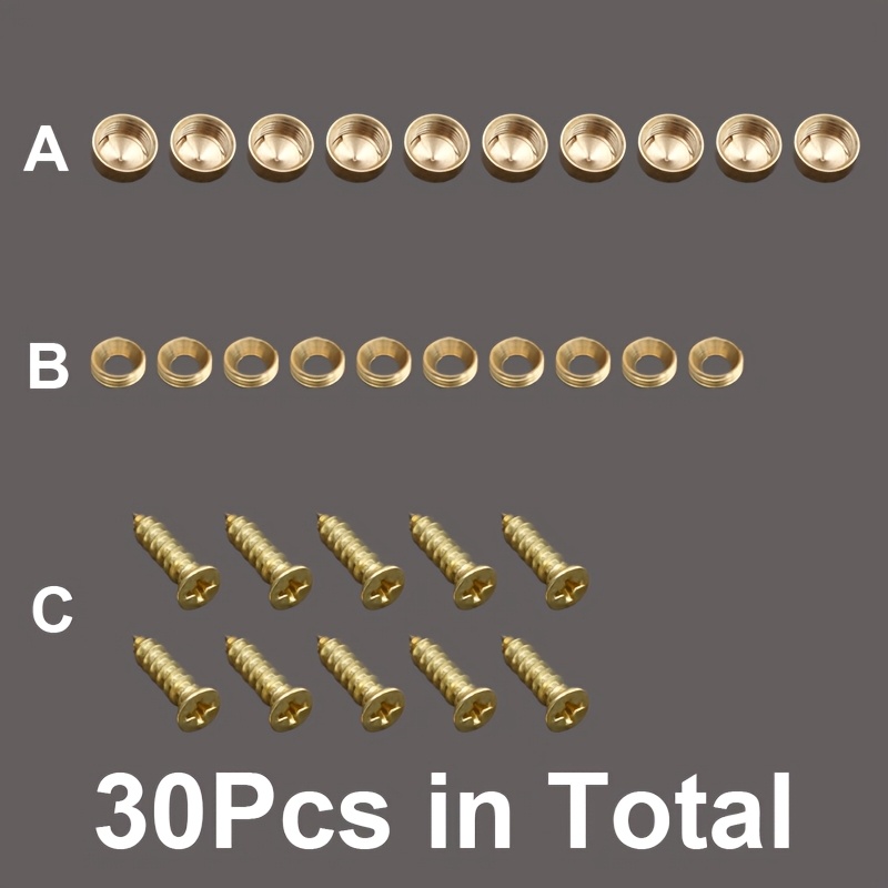 TEMU 30pcs Brass Decorative Head Screws Set (10a 10b 10c), Self-tapping Hex Head Screws With Partial Thread, Solid Brass Screw For Cabinet Door,