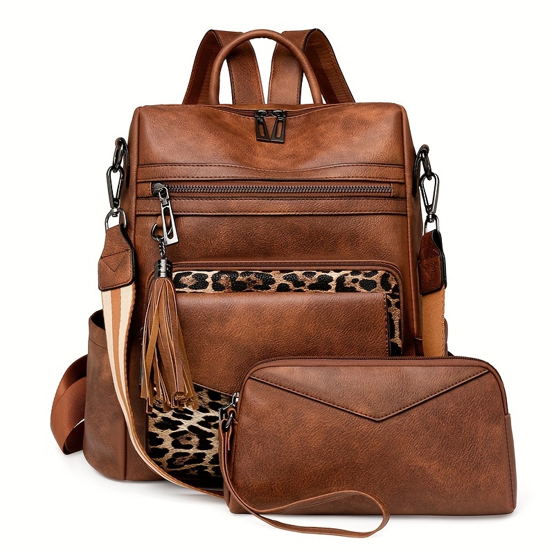 Mochila de hombro para mujer, estilo retro europeo y americano, gran capacidad, doble color con borlas, invierno 2024