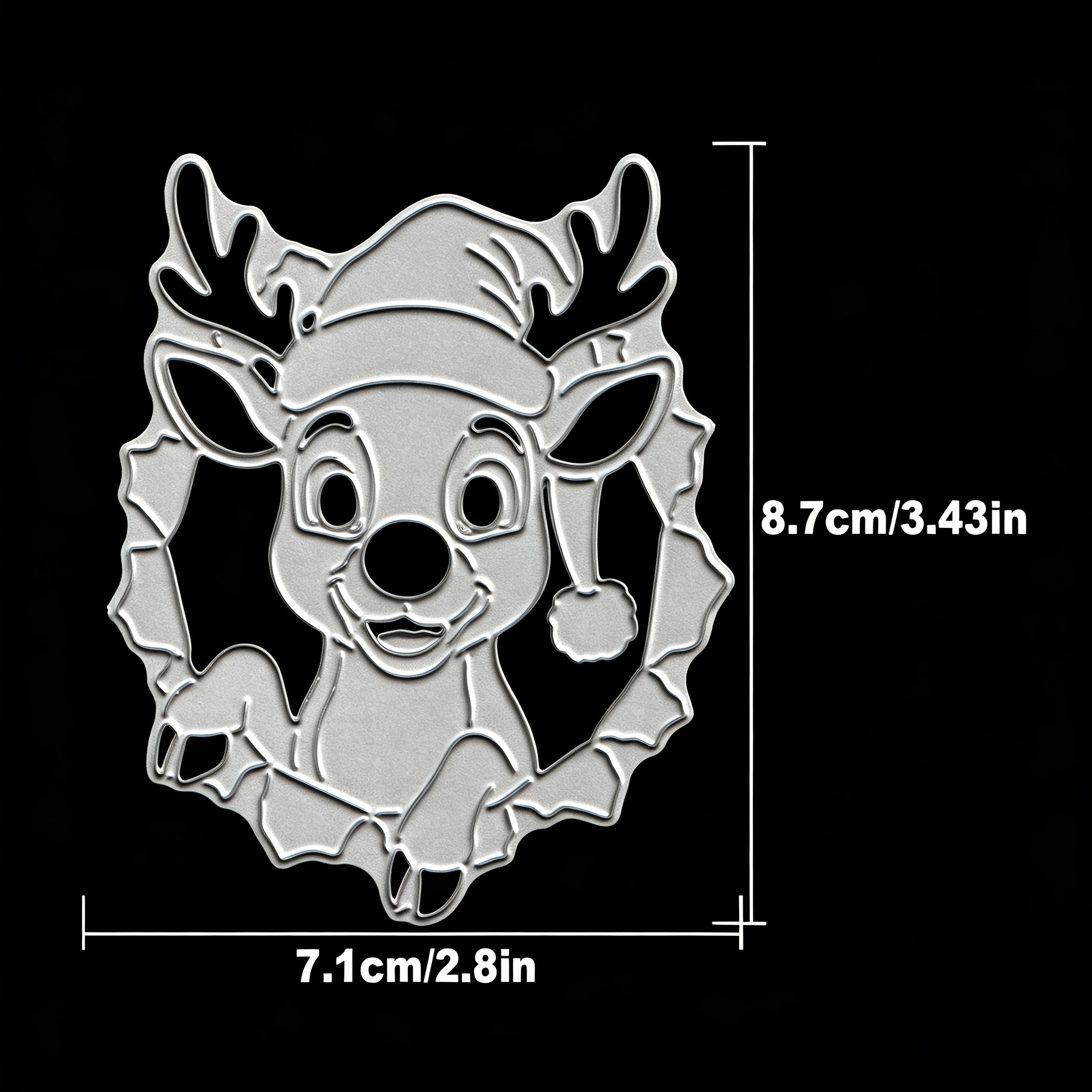TEMU 1pc Carbon Steel Cutting Die With A Pattern Of A Reindeer Wearing A Santa Hat; Embossing Die, Suitable For Scrapbooking, Diy Christmas Cards,