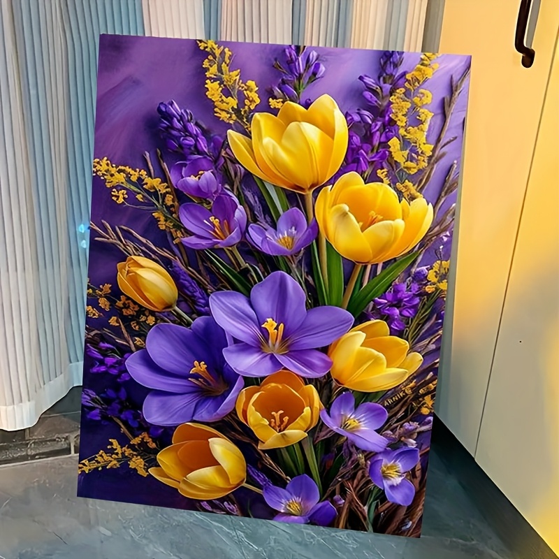 Image of (professional Art Use) 1 Set "purple And Yellow Bouquet" Painting Kit Art Gift, Paint By Numbers (requires -on ), Home Decor Hanging Art, Holiday Gift Artwork For Mother's Day, Father's Day, Christmas