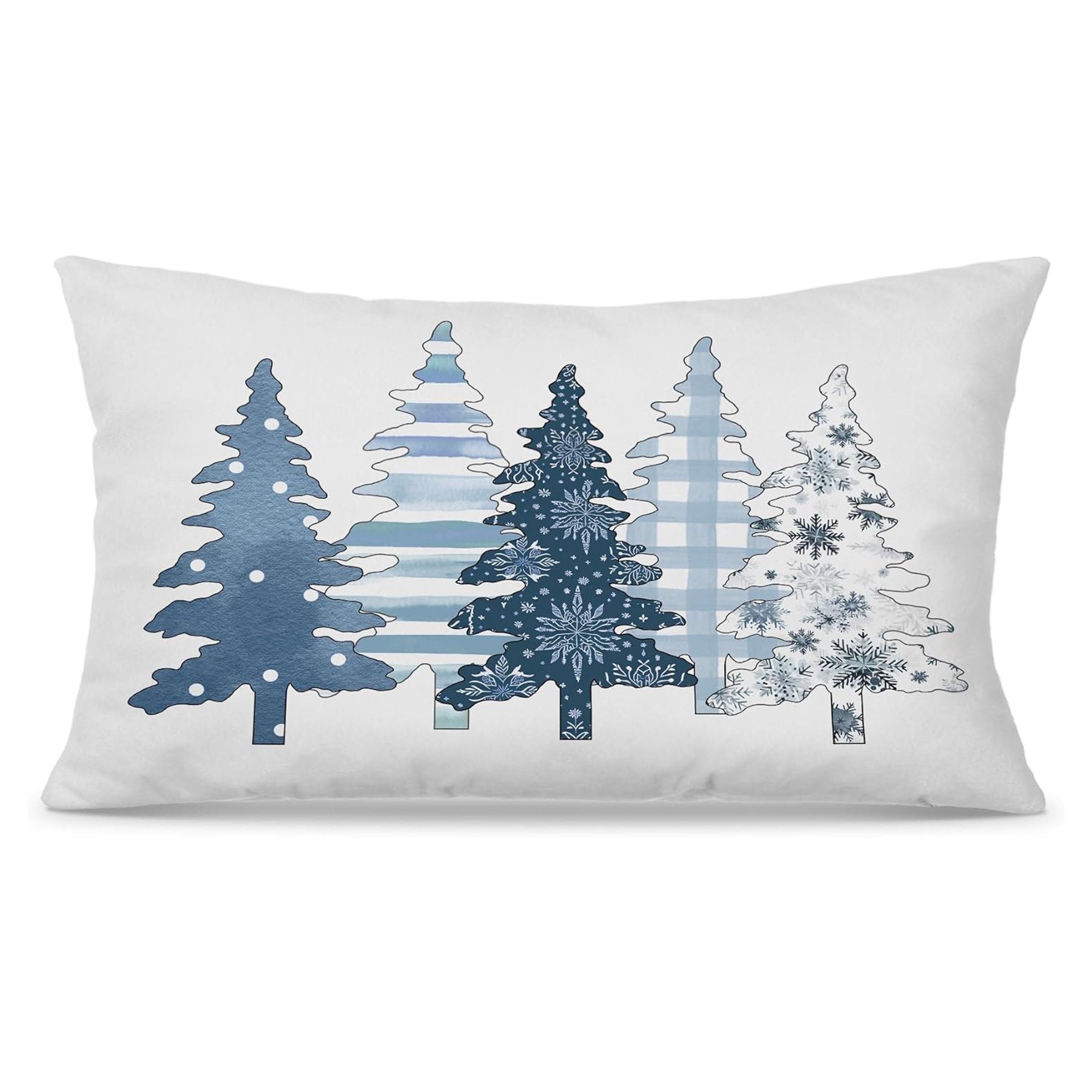 

Blue Christmas Tree Pillow Cover 12x20 Inches - Machine Washable, Hidden Zipper Closure, Holiday Party & Carnival Decor, Christmas Pillow Covers