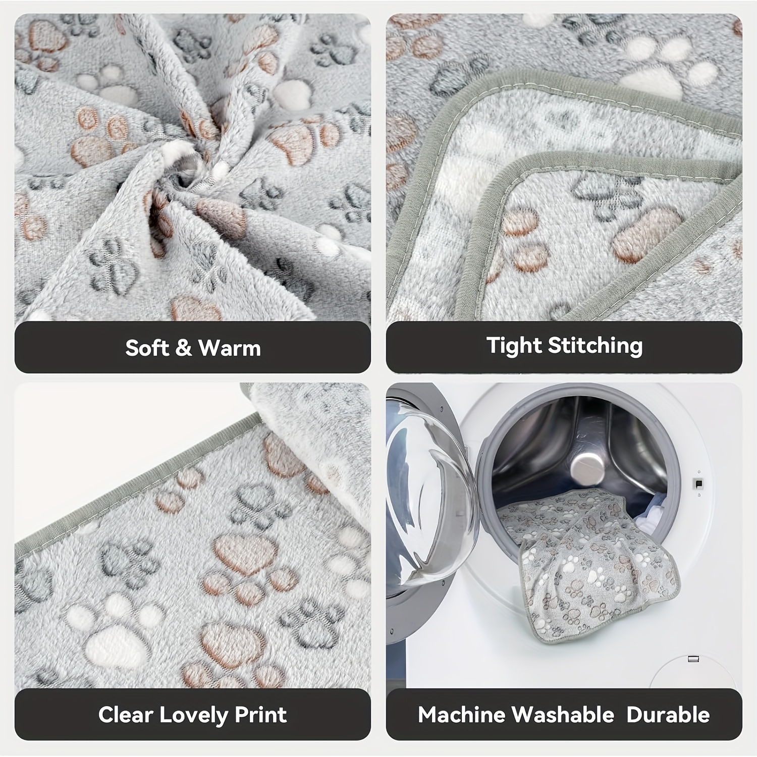 3-Pack Thickened Warm Pet Blankets with Paw Print Pattern