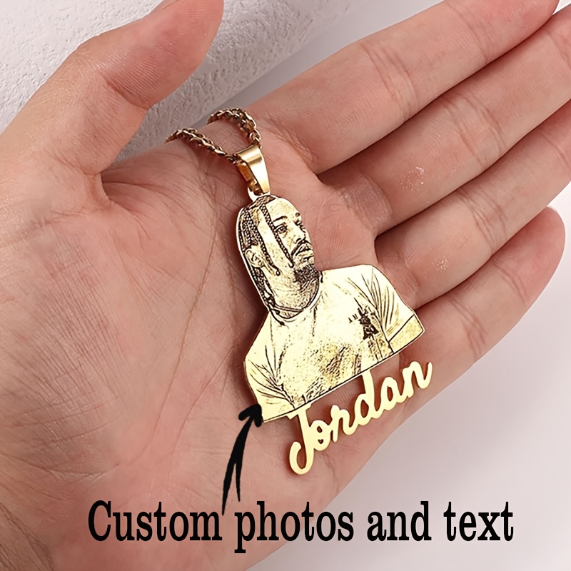 

Custom Engraved Photo & Text Necklace - Elegant Stainless Steel Cuban Chain With Real Nameplate Pendant - Ideal For Birthday, Christmas, Thanksgiving Gifts, Personalized Necklace