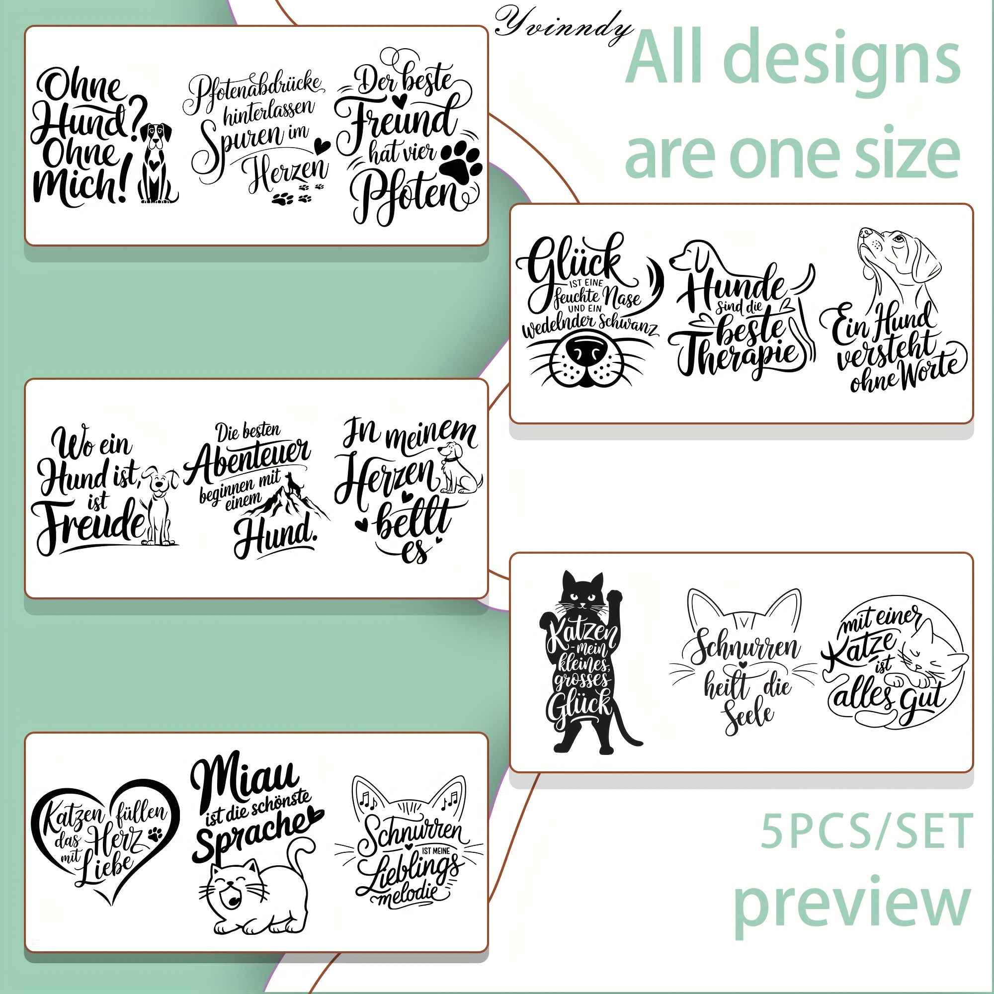 E-shop 5er-Set für deutsche Hunde- Katzenliebhaber, DIY hellbeiges Trinkbecher-Folien-Wickel, dekoratives Transferpapier, UV-DTF, hoch selbstklebende