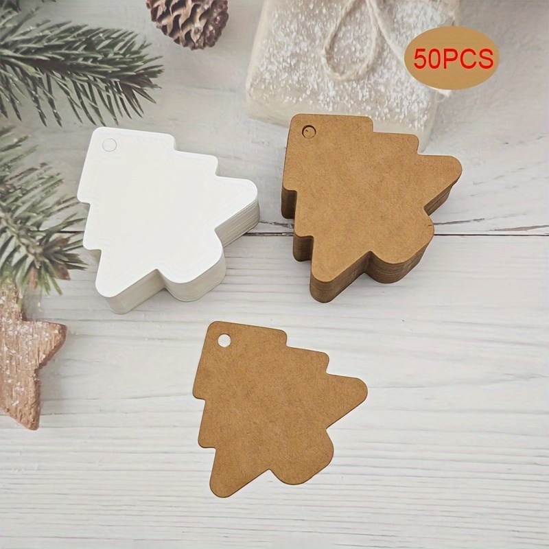 

50pcs Kraft Paper Tags - Blank Christmas Tree Ornaments For Gift Wrapping & Diy Crafts, Versatile Holiday Decor