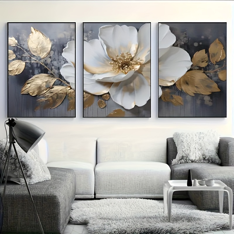 

3 Pièces Toiles Affiches Sans Cadre: Art Floral Abstrait Moderne, Convient Pour Chambre À Coucher, Bureau, Salon Et Décoration Intérieure - Art Mural Sur Toile Avec Peinture Murale