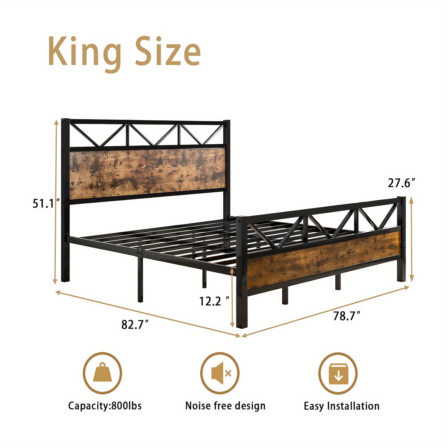 Platform Bed Featuring A High Headboard, Sturdy Metal Support, For A Box Spring, And Easy Assembly