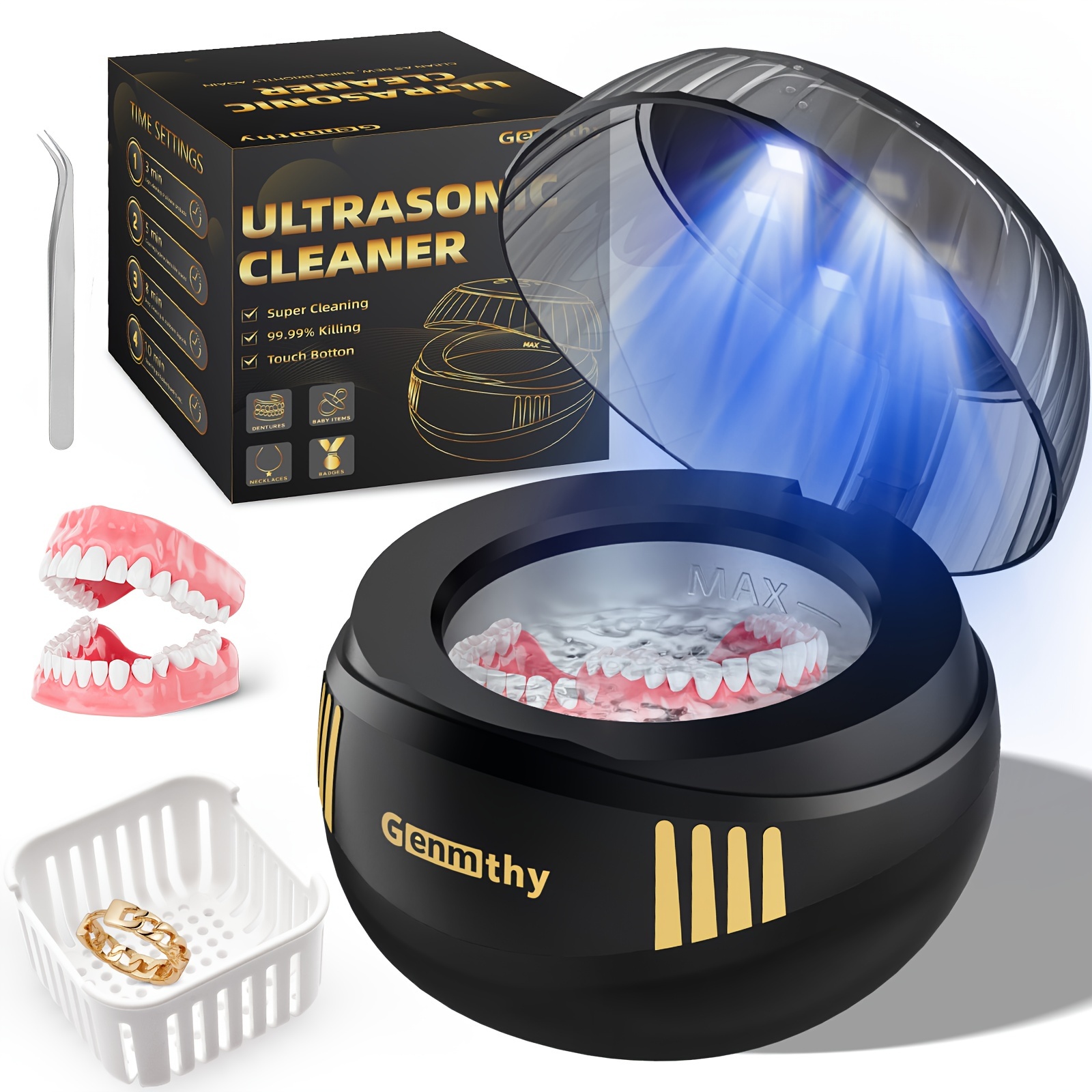 

Ultrasonic 45khz - Jewelry 6 Led Lights, , 4 Time Portable Denture For , Necklaces, Watches, All Appliances