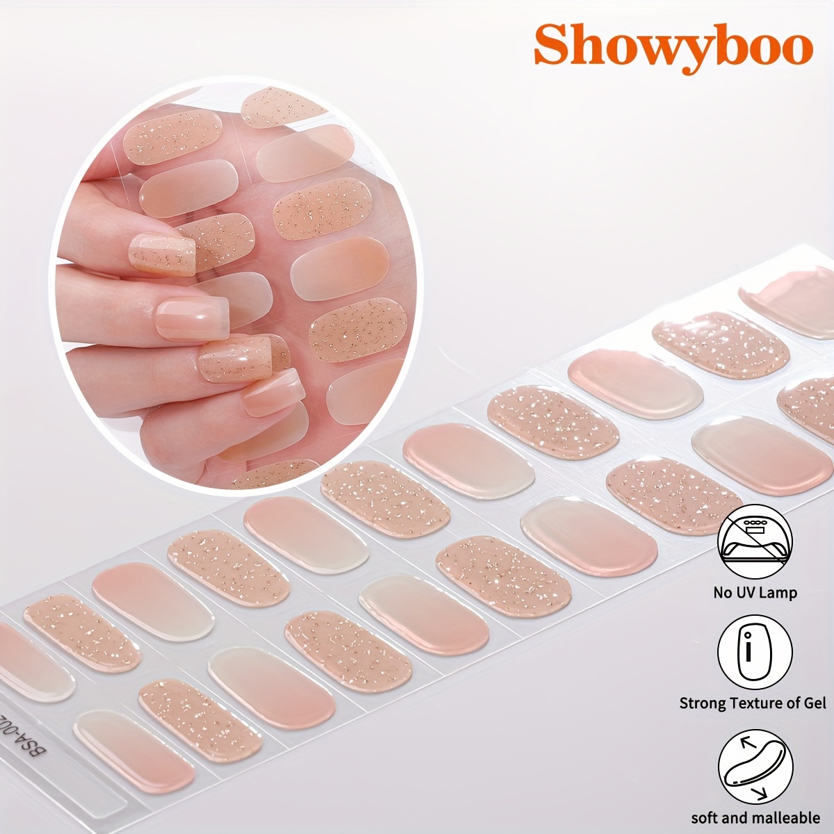 

Easy Apply 22pc Apricot Glitter Gel Nail Wraps - Self-adhesive, No Bake Needed, Includes Nail File