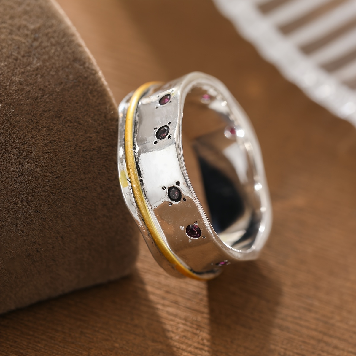 Women's Retro Distressed Two-Tone Wide Band Ring