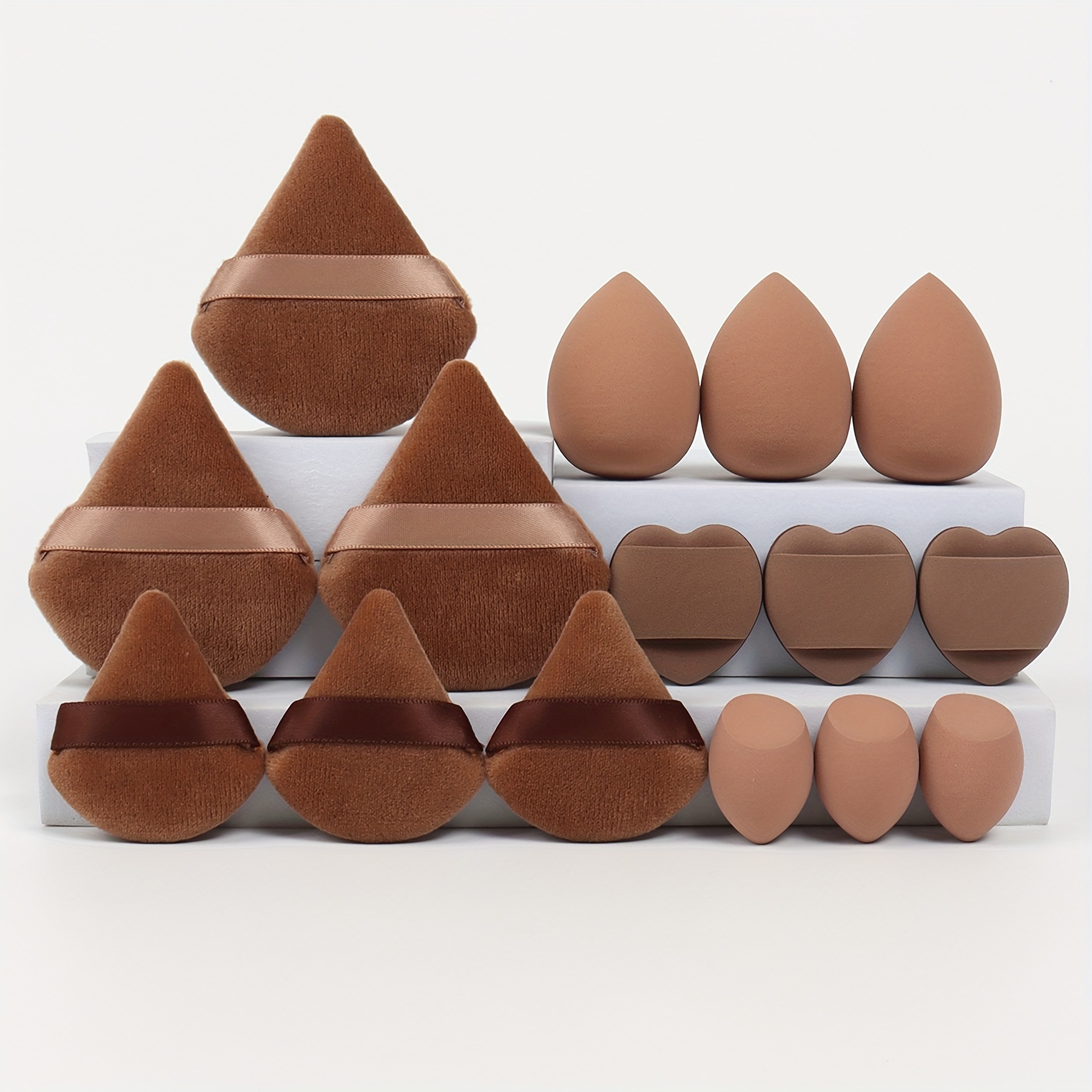 TEMU Set de 15 éponges à maquillage multicolores, mini éponge et houppette triangulaire, pour liquide, crème, -cernes, enlumineur, à paupières, fond