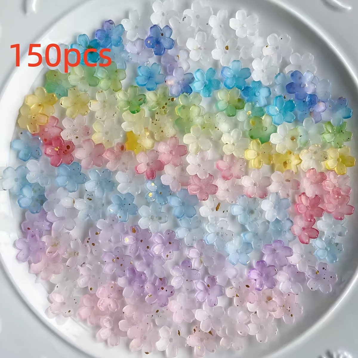 TEMU 150 pièces Perles Fleur à Pétales pour Création de Bijoux DIY, Perles Rondes à Trou Droit Multicolores Dégradées avec Couleurs Douces et Vives