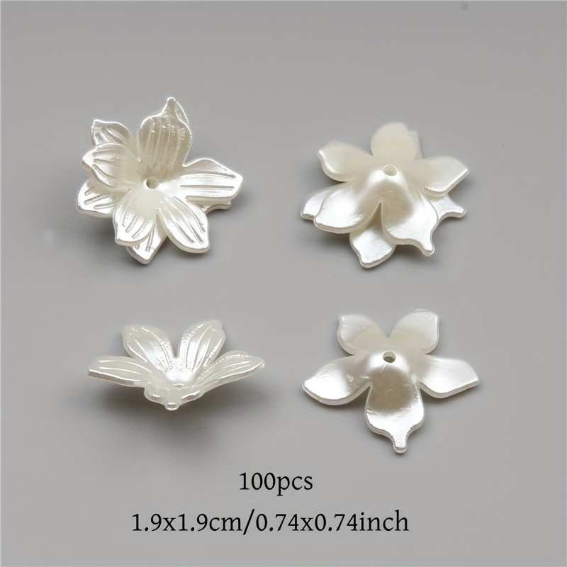 TEMU 100pcs White 19x19mm Five-petal Flower Acrylic Striped Beads, Suitable For Diy Bracelet, Necklace, Mobile Phone Pendant, Hair Accessory And