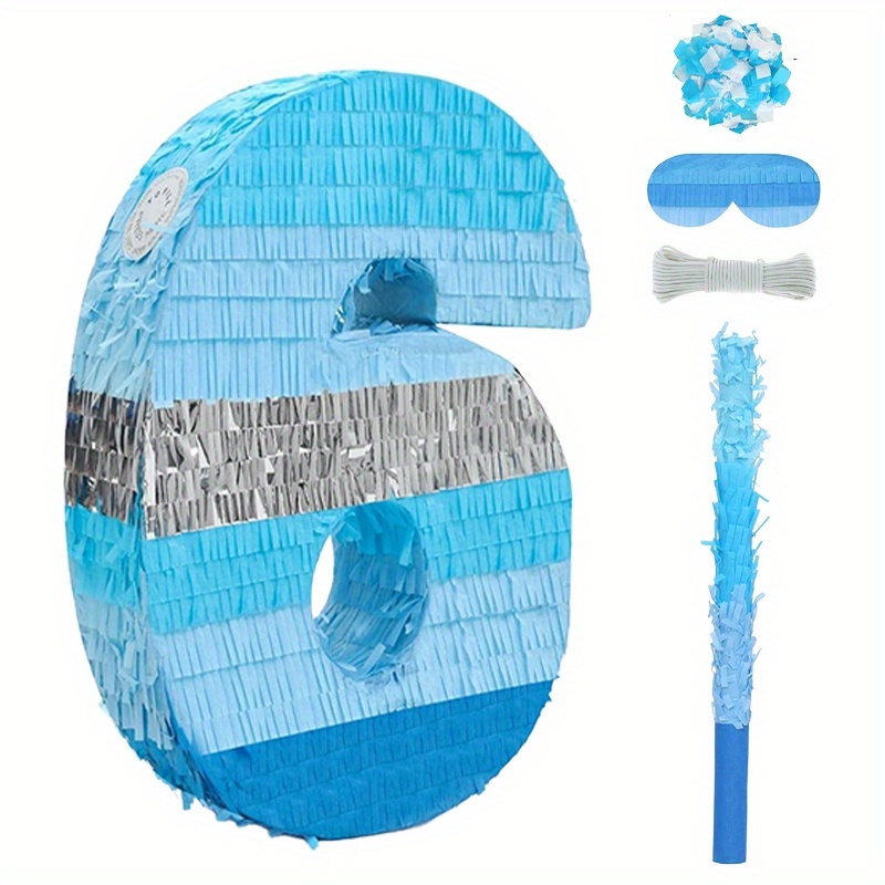 Surprise Blue- Number Pinata 5pcs Set, Piñata And Eye Mask And Stick And Confetti And Rope 0-9 Optional Numbers, Party Game Candy-smashing Tool Suitable For Birthday Party Decoration, Party Game Props