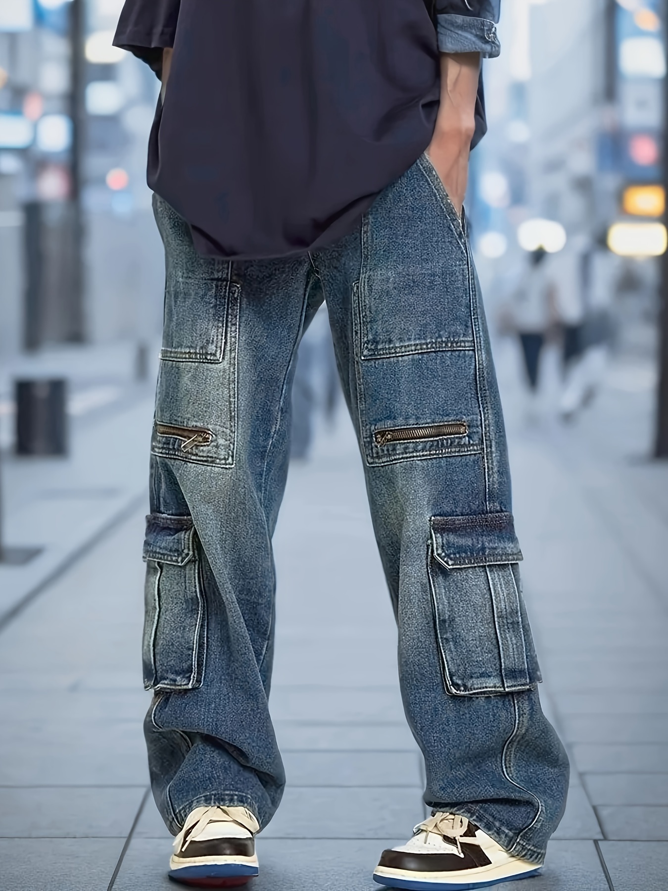 Calça jeans masculina Y2K com estampa de estrelas folgada Hip Hop perna  reta lavada vintage folgada calça jeans calça de skate moda descontraída  reta