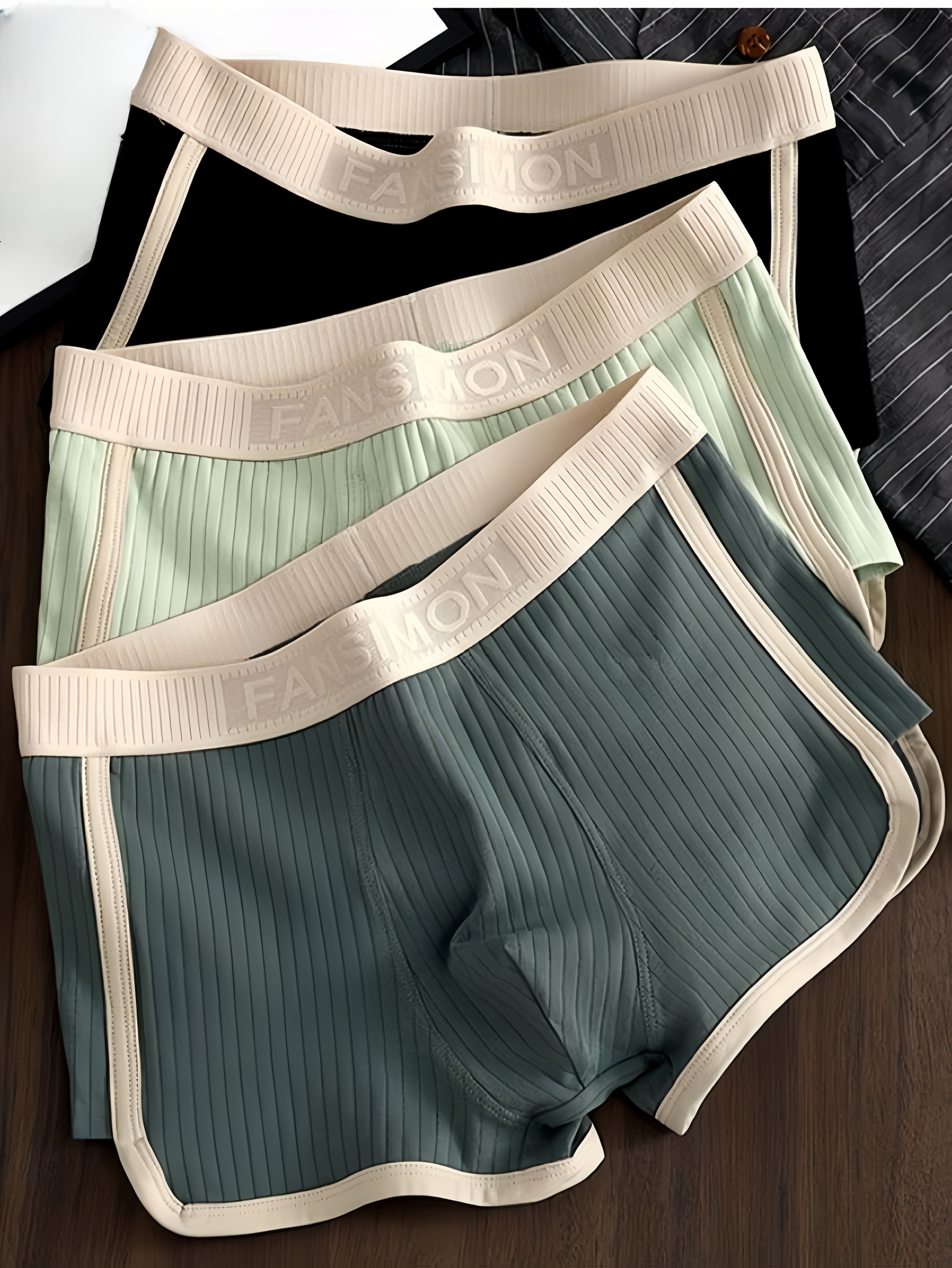 3pcs Men's Boxer Briefs - Breathable Mid-Rise Underwear with Elastic Waistband, Soft Stretch Polyester-Spandex Blend, Non-See-Through Knit Fabric, Solid Colors (Light Blue/Beige/White/Light Khaki) - Machine Washable, Everyday Comfort, Minimalist Design, Durable Construction, High Elasticity