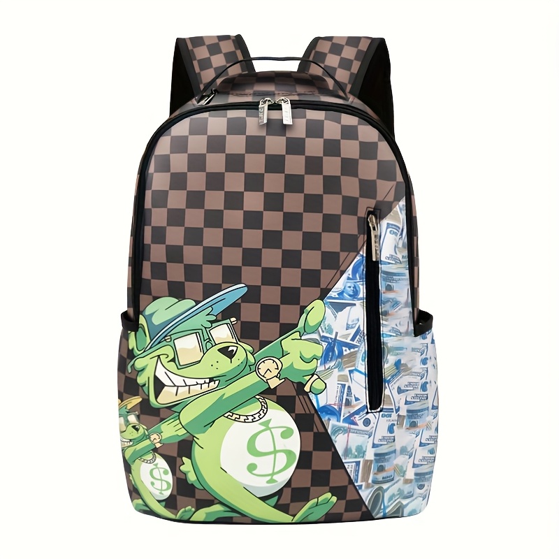 Trendy Unisex Cartoon Shark Backpack Large Capacity for High School,  College, Travel Adjustable Straps, Fun Anime Design with Checkered  Pattern,
