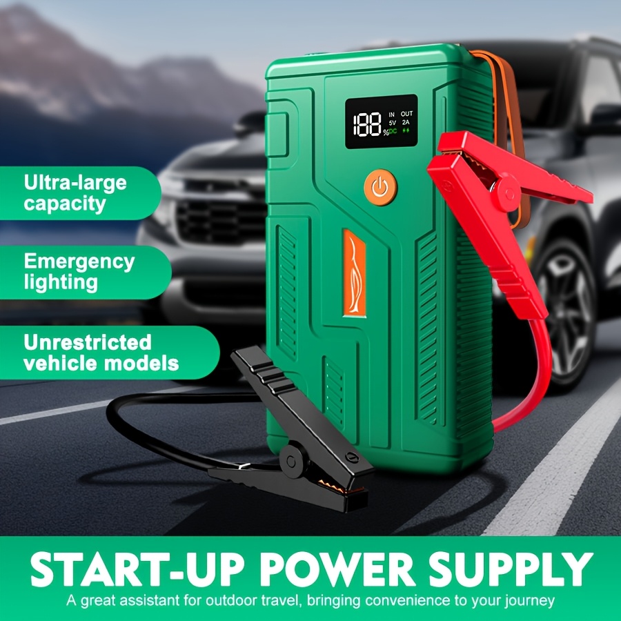 TEMU Portable 12v Car Jump Starter With Air Compressor, Battery Charger & Tire Inflator Kit / Vehicles, Built-in Usb Port & Led Flashlight, Road Trip