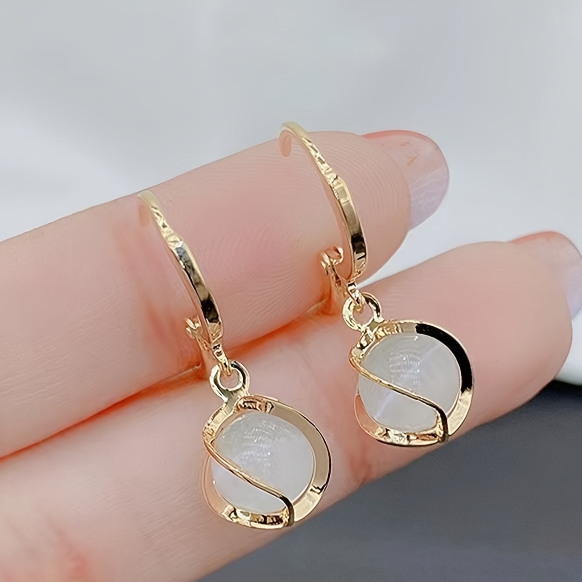 

Round Moonstone Decor Dangle Earrings Retro Boho Style Trendy Female Ear Ornaments Daily Casual