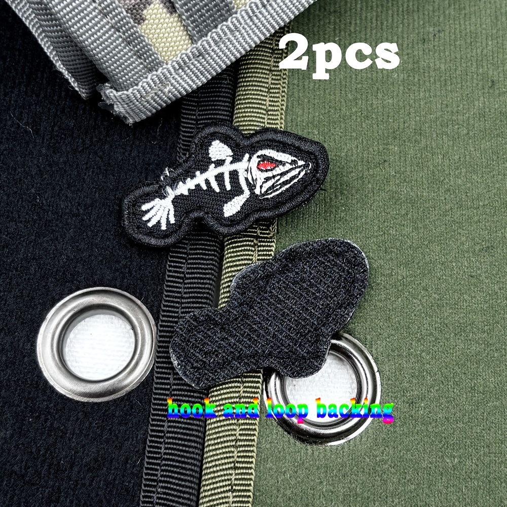 TEMU 2pcs Fishbone High-quality Embroidered Patch Badge With Hook And Loop Backing