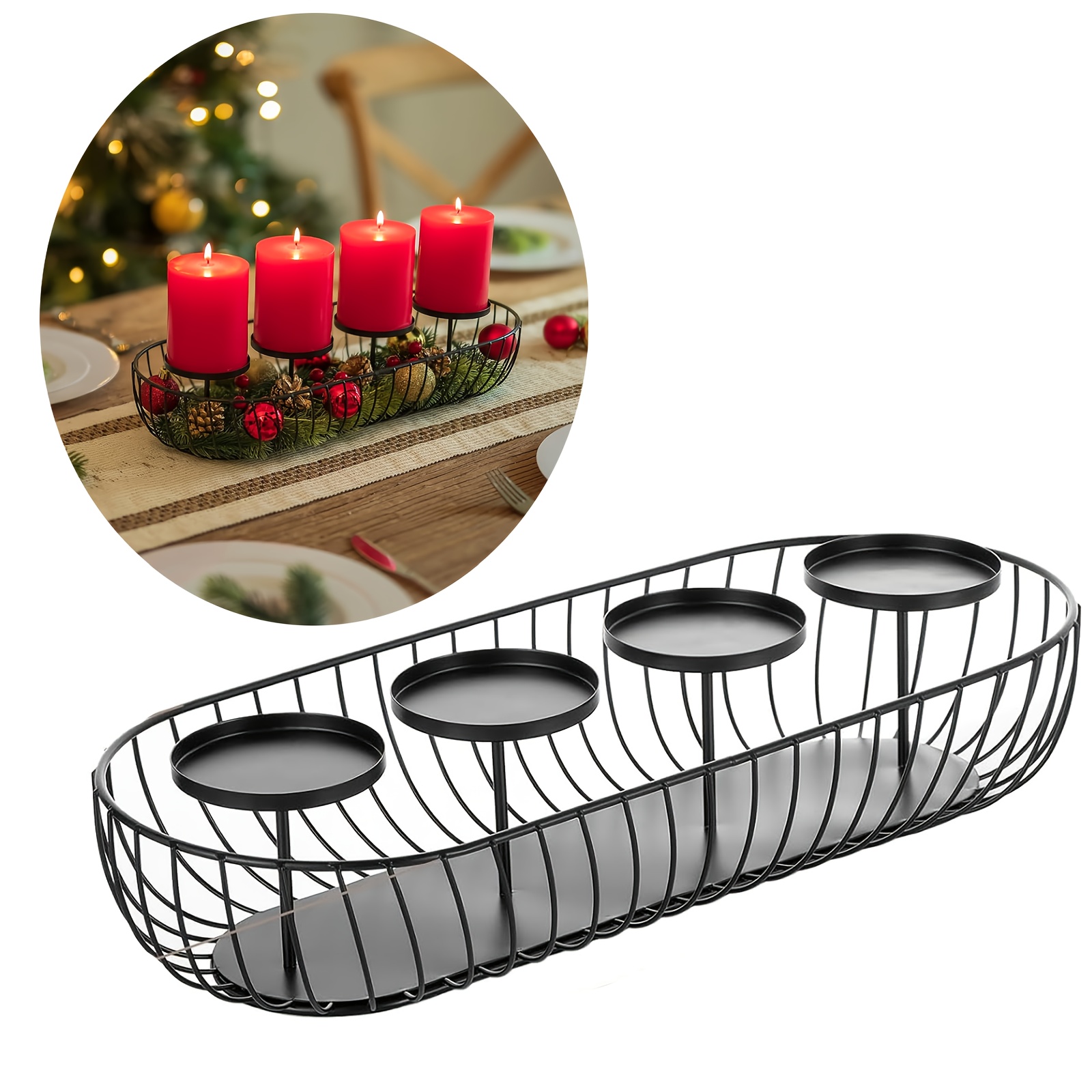 TEMU A Rectangular Advent Wreath Candlestick, A Bowl-shaped Candlestick That Decorated, Holds 4 Candles. Suitable For Multiple Holiday Decorations
