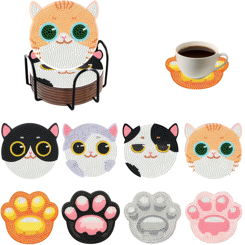 TEMU Set Of -themed Diamond Painting Coasters, Round Animal Art Craft Kit, Featuring A Plywood Base, Decor