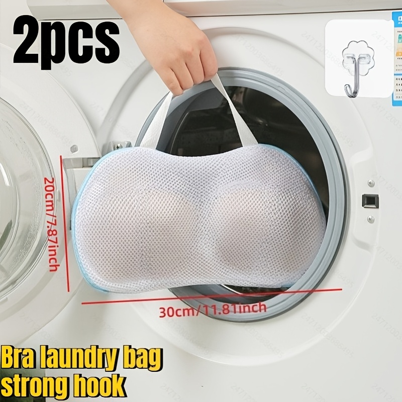 TEMU 2pcs (1 3d Bra Laundry Bag With Handle + 1 Strong Hook), Anti-deformation Mesh Underwear Laundry Bag, Zippered Delicate Clothing Laundry Bag,