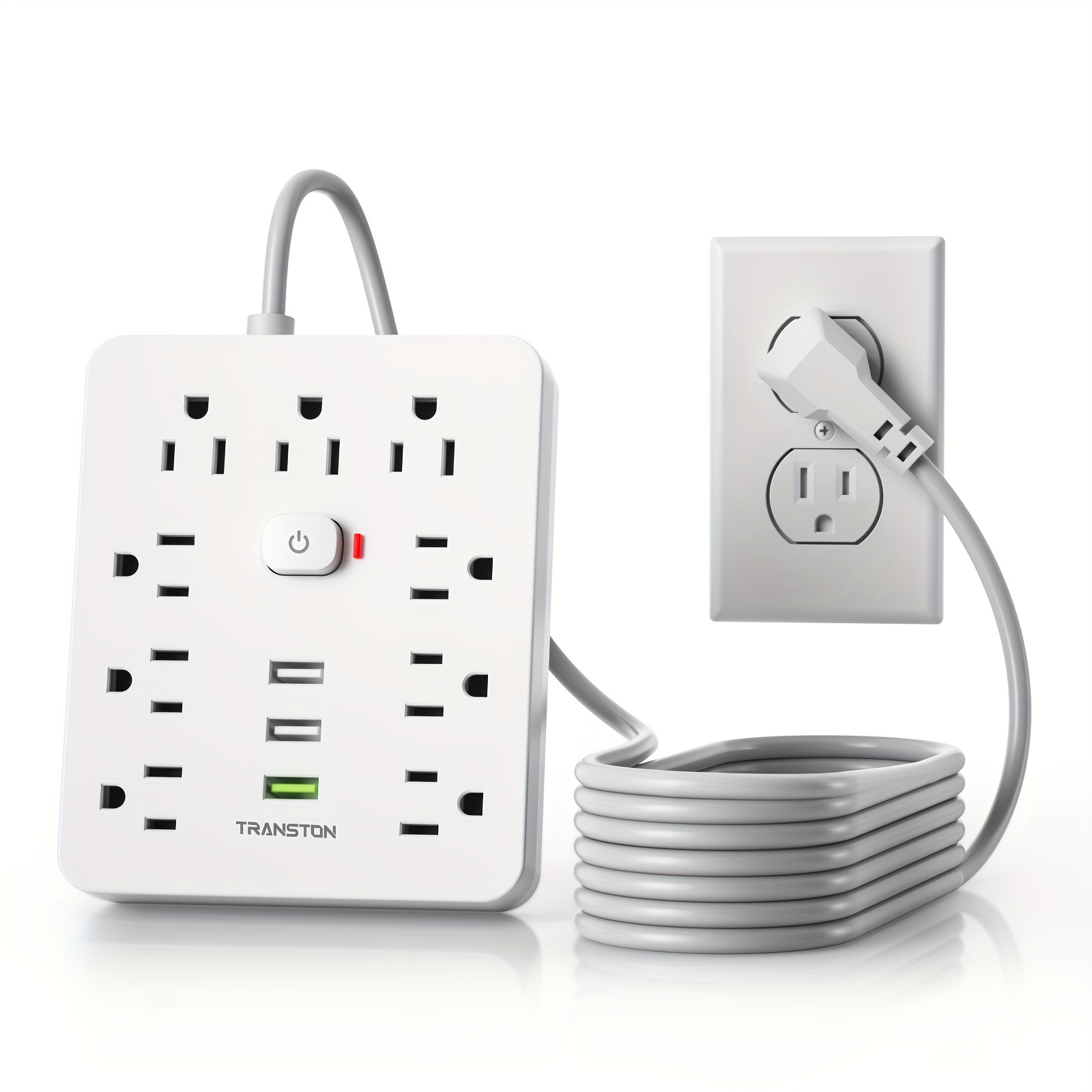 

Power Outlet With Protector, 9 Jacks, 3 Usb , 10ft Extension Cord, , Fire Resistant, For Home And Office, White, Christmas, Festival, New Year's Gift