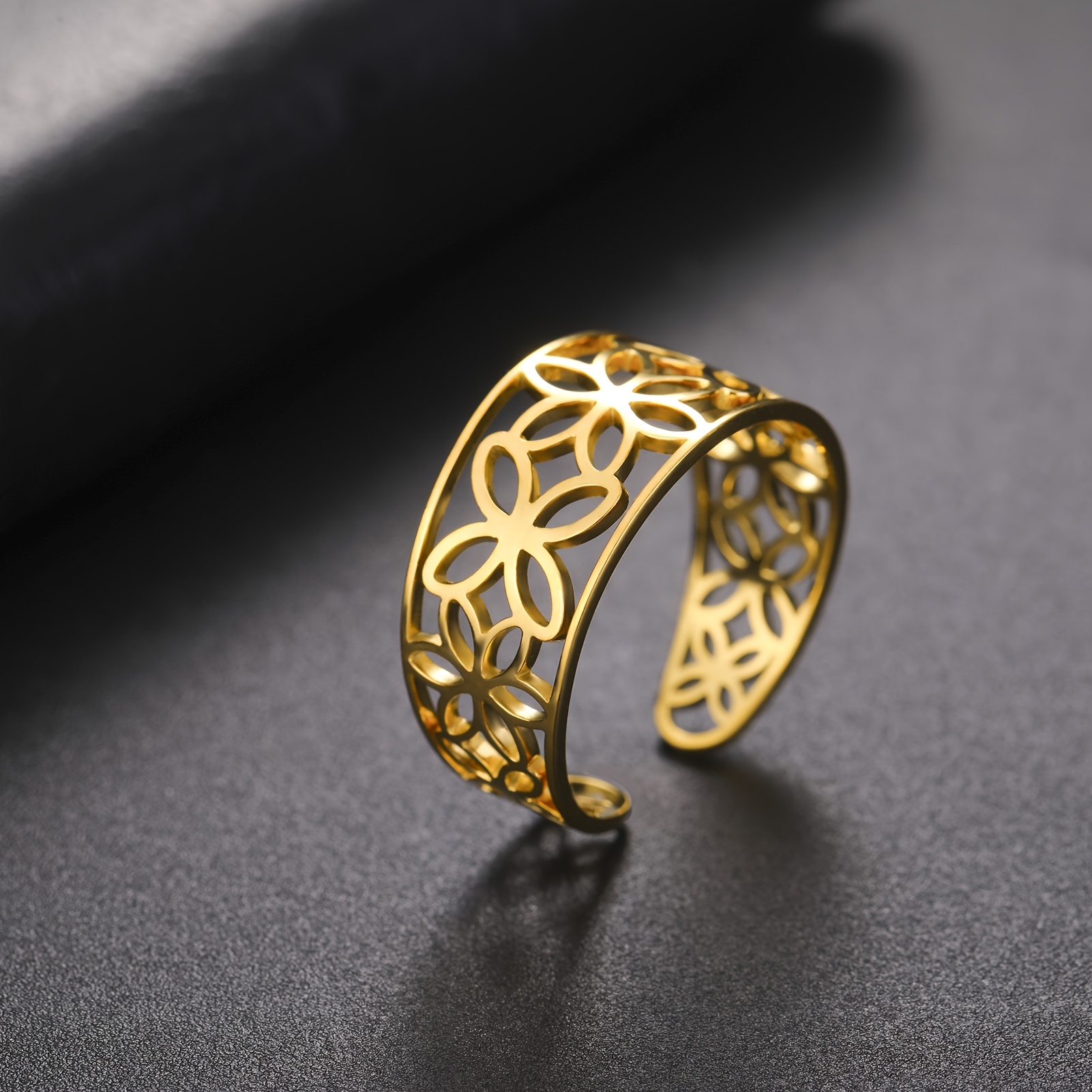 Floral Motif Stainless Steel Ring, Exquisite Design