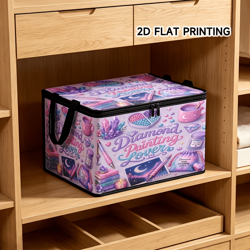 TEMU Soft Fabric Diamond Painting Enthusiast Themed Full-body Print Large Capacity Foldable Storage Box. Features: Sweet And Hand-painted Patterns,