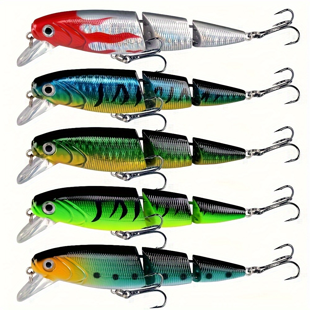 

5pcs Leurres de Pêche Wobbler Multi-Articulés - 4.33" Crankbaits Minnow Bioniques Artificiels, 14.5g - Design Segmenté Réaliste avec Crochets pour Perche & - Matériau ABS en Couleurs Assorties