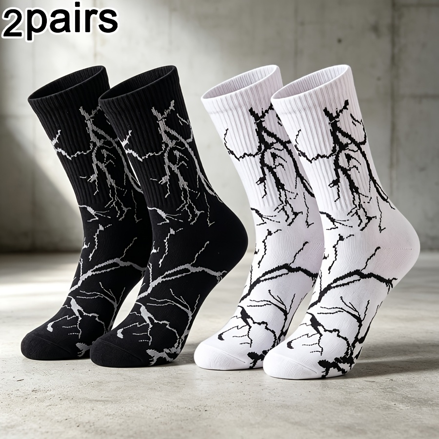 TEMU 2 paires de chaussettes mi-hautes unisexes tendance, polyvalentes, style streetwear pour couple, décontractées et de sport, toutes saisons,
