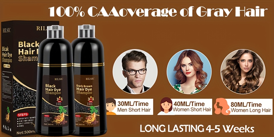 Shampoing Colorant Marron Foncé JELMOK 500 ML - Soin 3 En 1, Sans Parabène, Neuf Sous Scellé