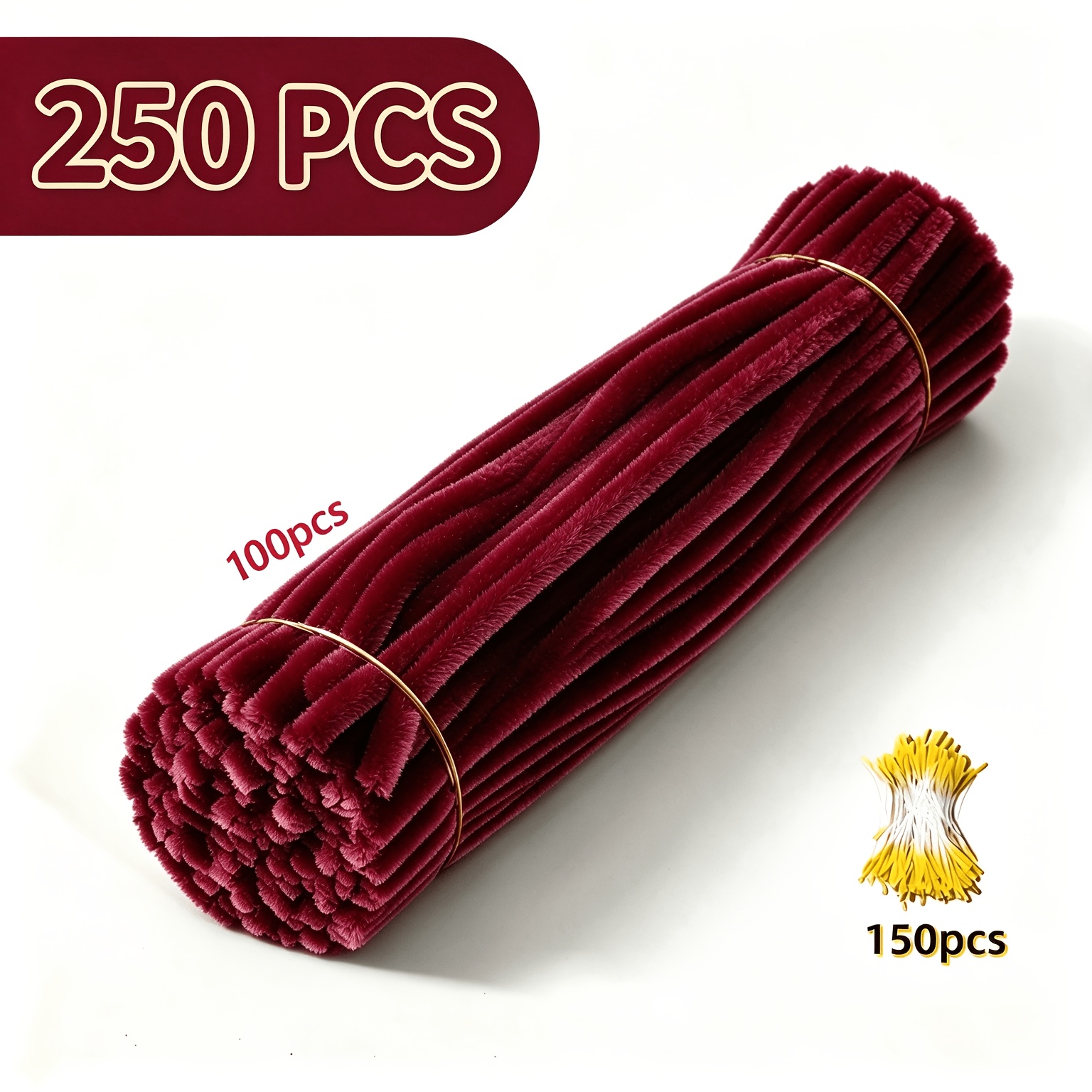 TEMU Burgundy Pipe Cleaner Cleaning Kit With Rose Bouquet Set, 250pcs Hand-twisted Sticks And Yellow Flowers And , Holiday Gift Supplies