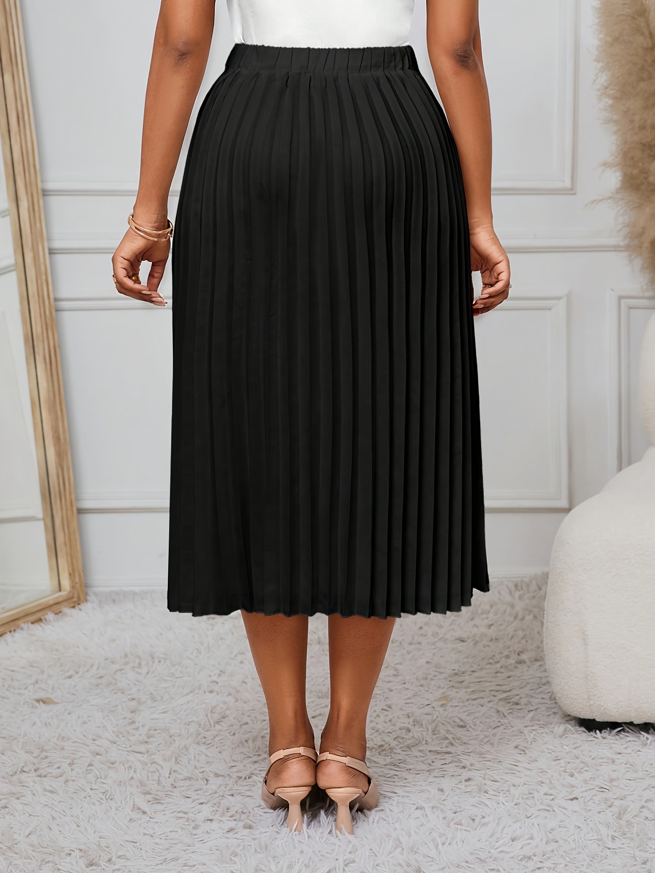 plus size geplooide midi rok voor dames hoge taille losse Temu