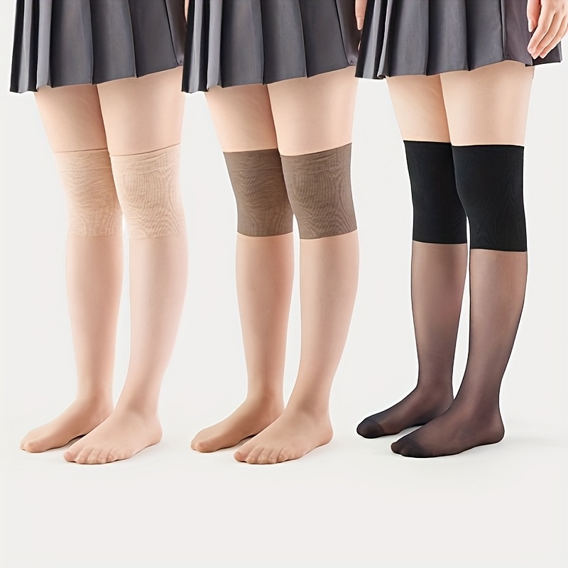 TEMU 3er-Pack Damen Plus Size Kniestrümpfe, Sommer Ultra-Dünne Über-Knie Strümpfe, Anti-Riss Lange Röhrensocken für Klimaanlagenräume in Schwarz, und