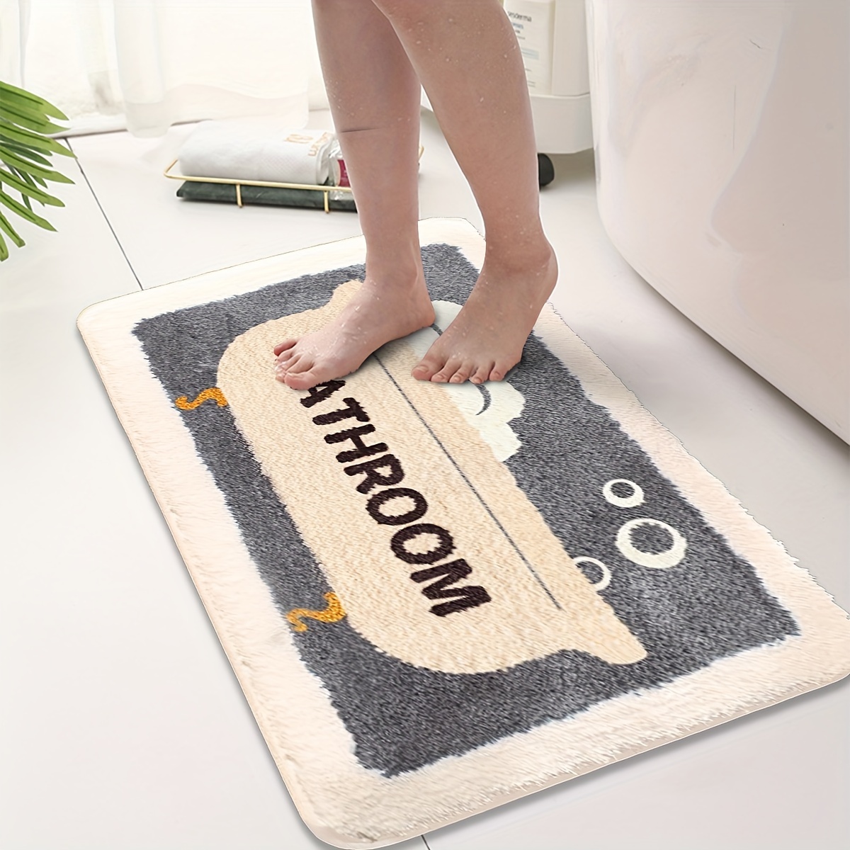 

- Bathroom Mat - , Washable & Absorbent Rug For Decor, 0.8cm , Pvc Backing, -washable, Rectangular, For Kitchen, , Bedroom, And Entryway