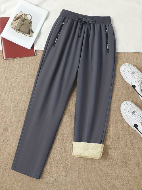 1 pair of womens winter lined long pants thickened warm casual fashion straight leg pants winter cold proof womens casual trousers