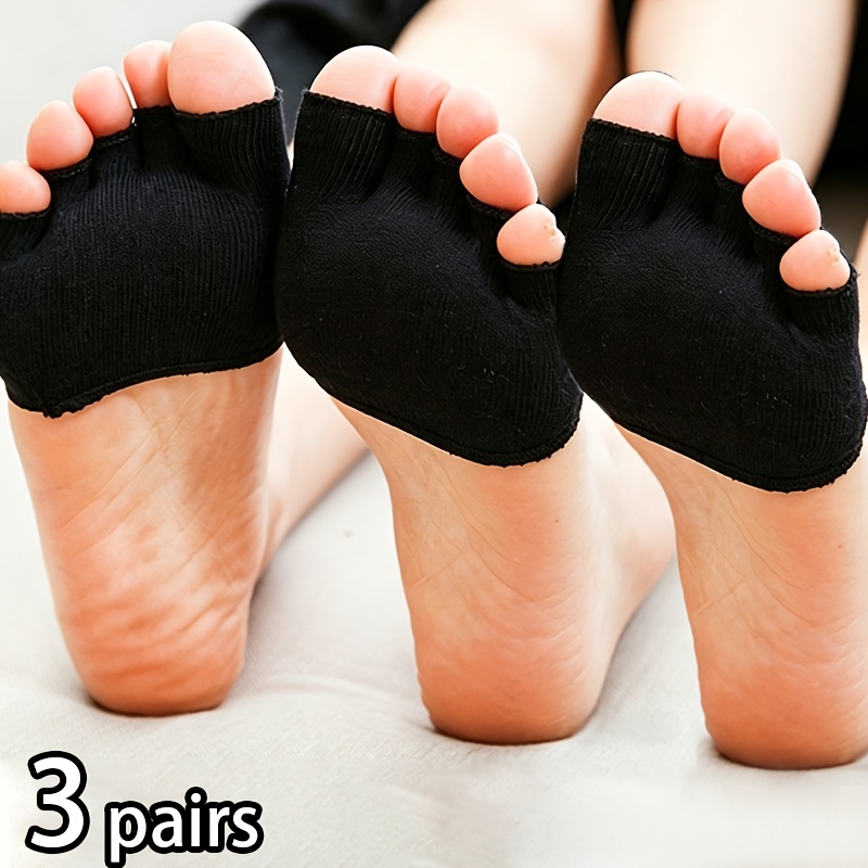 TEMU 3 Pairs Unisex Summer Solid Color Mid-calf Short Socks Comfortable Breathable Five-toe Socks Daily Basic Versatile