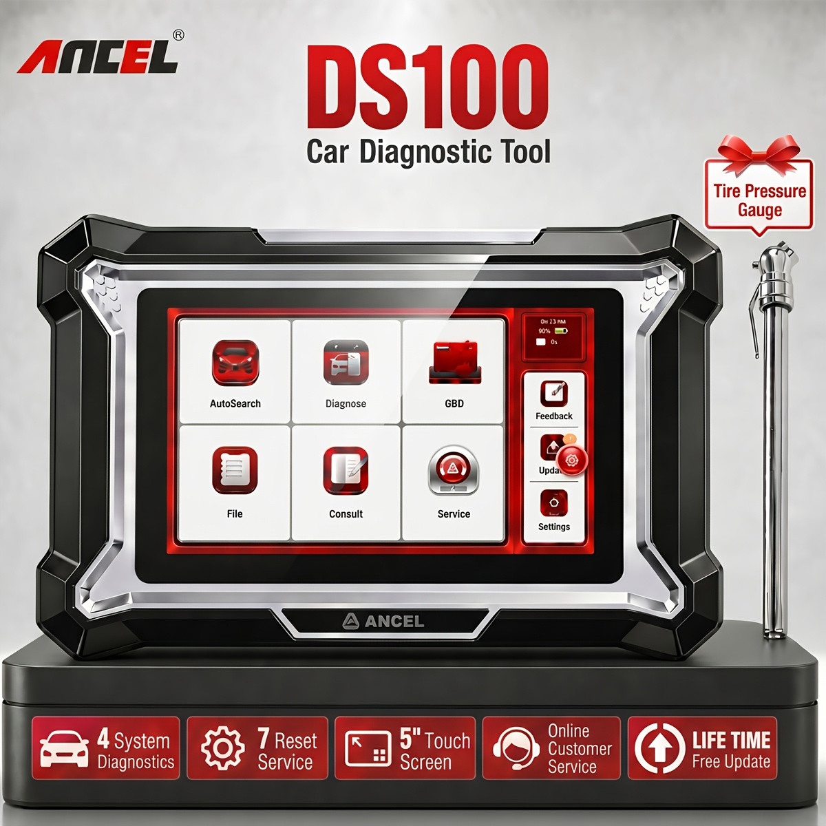 Image of Ancel +tire Pressure Gauge (tire Pressure Gauge No Wireless Function) Car Scanner Engine Abs Srs Sas Tpms Obd Diagnostic Tool, Transmission Check Engine Code Reader With 7