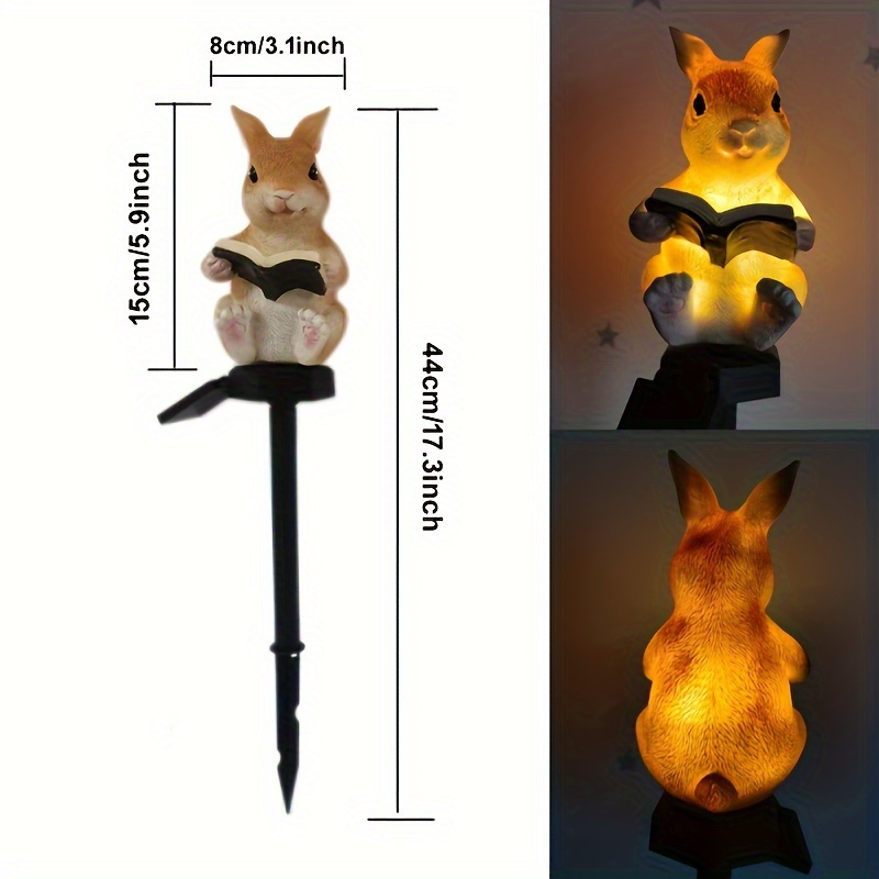 1pc solar powered resin rabbit reading lamp led garden ...