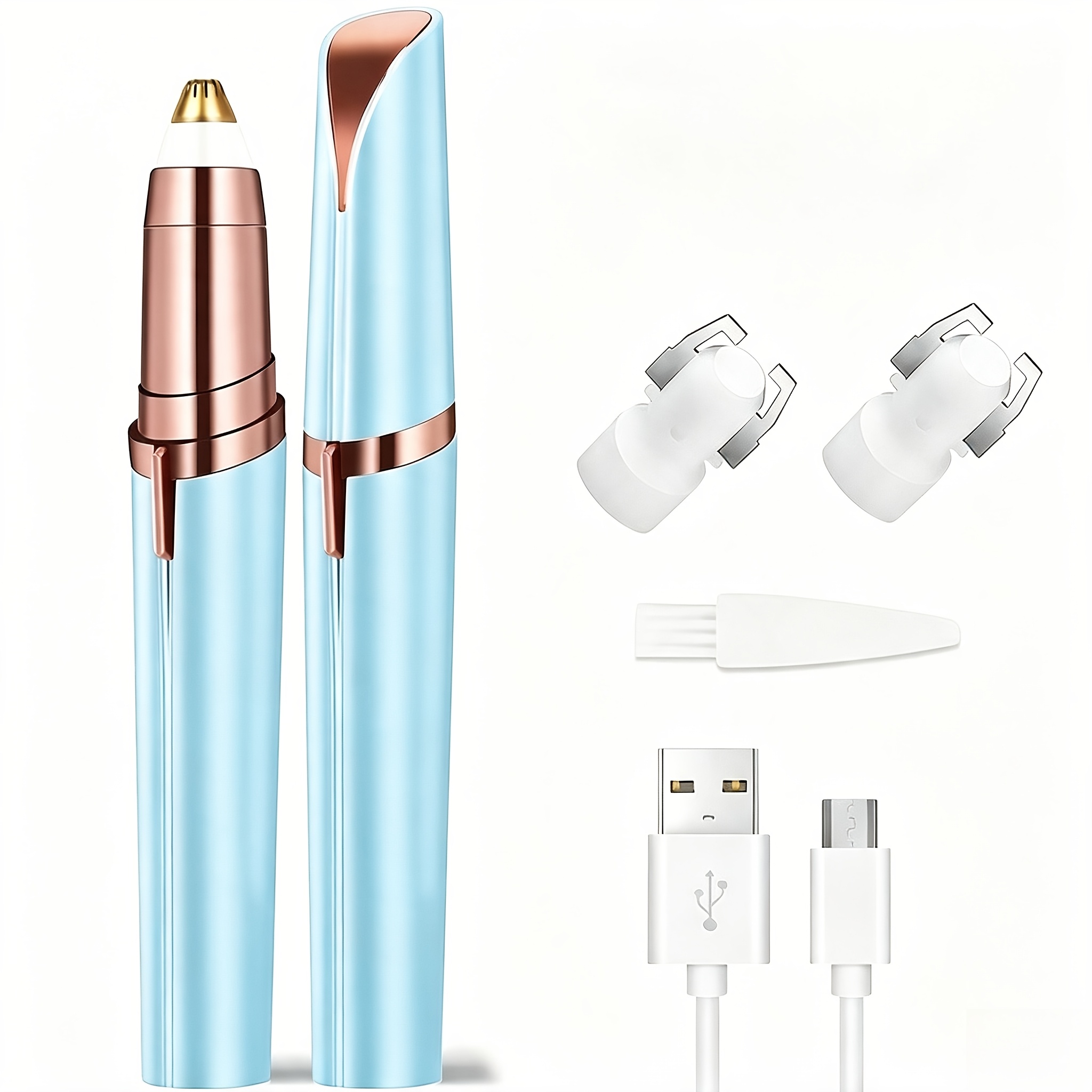 TEMU Portable Electric Eyebrow Razor, With 2pcs Replacement And Usb Rechargeable Start, Facial Hair Removal, Unisex, Bikini Trimmer, Portable