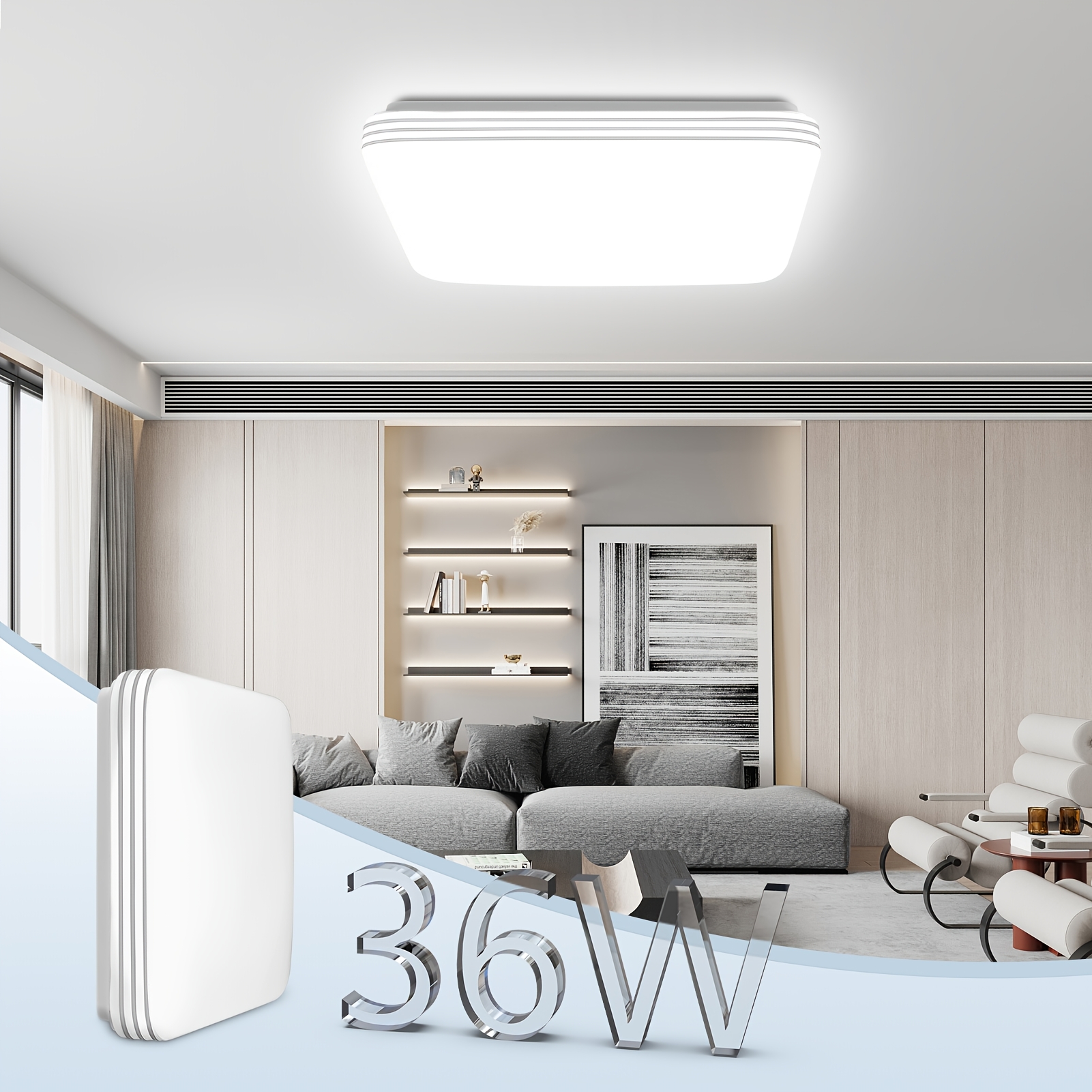 1pc 36w Ceiling Light Fixture, Flush Mounted Lighting, Cool White Suitable For Kitchen, Living Room, Hardwired Plug-and-play Installation, Flush Mount Light