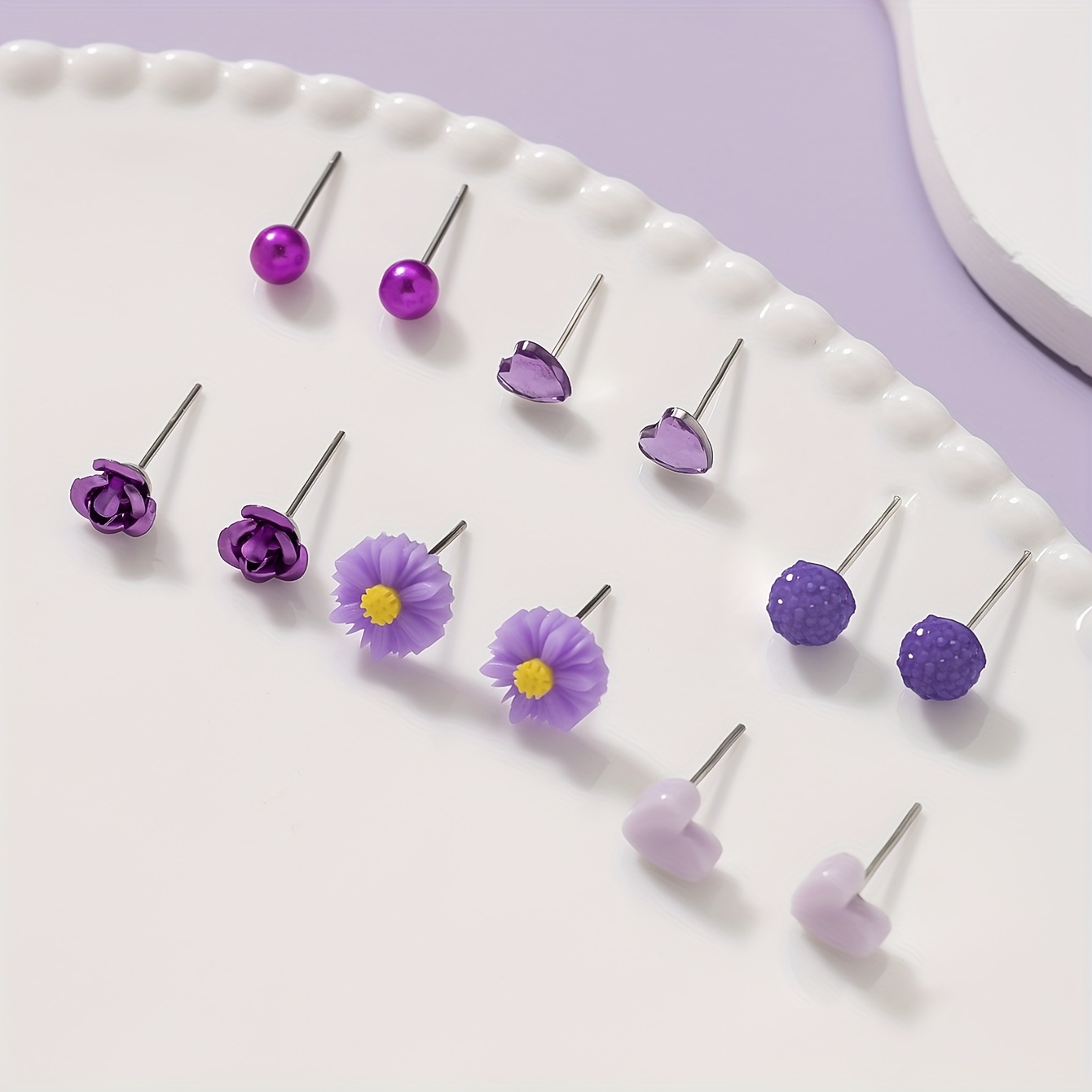 6 Pairs Heart-shaped Daisy Flower Stud Earrings Set