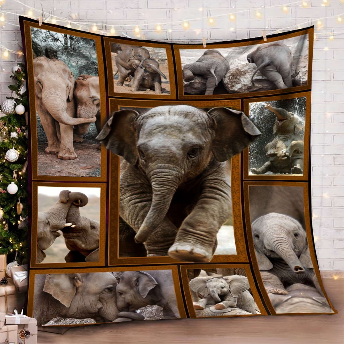 

1pc Gift Blanket For Friends Little Elephant Creative Stitching Pattern Soft Blanket Flannel Blanket For Couch Sofa Office Bed Camping Travel, Multi-purpose Gift Blanket For All Season