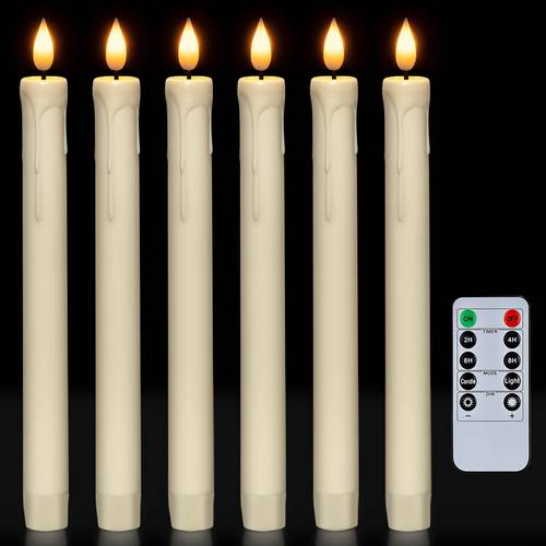 6pcs flameless taper candles with remote timer battery operated ivory halloween christmas weddings
