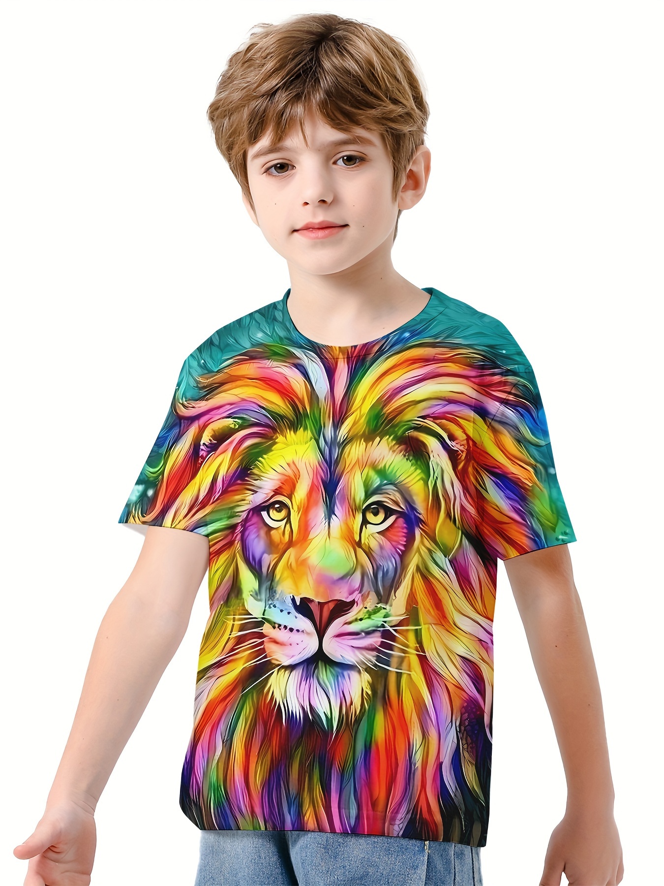 Camiseta Manga Corta Niños Estampado Tigre León Leopardo. - Temu