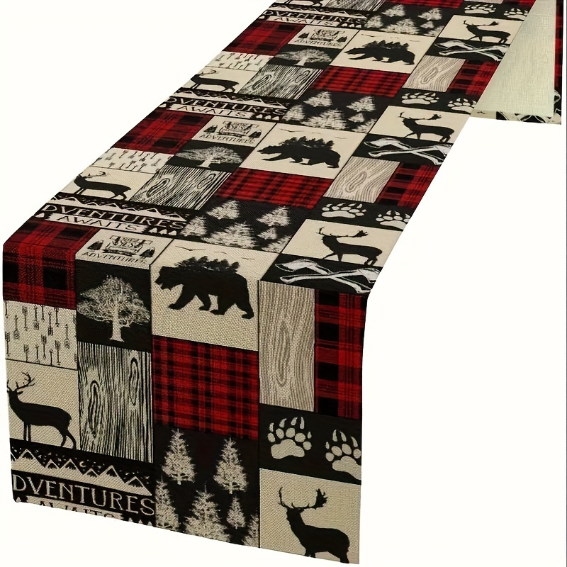 

Rustic Cabin Red Bear & Deer Table Runner - Holiday Parties & Home Decor, Polyester, Multiple Sizes