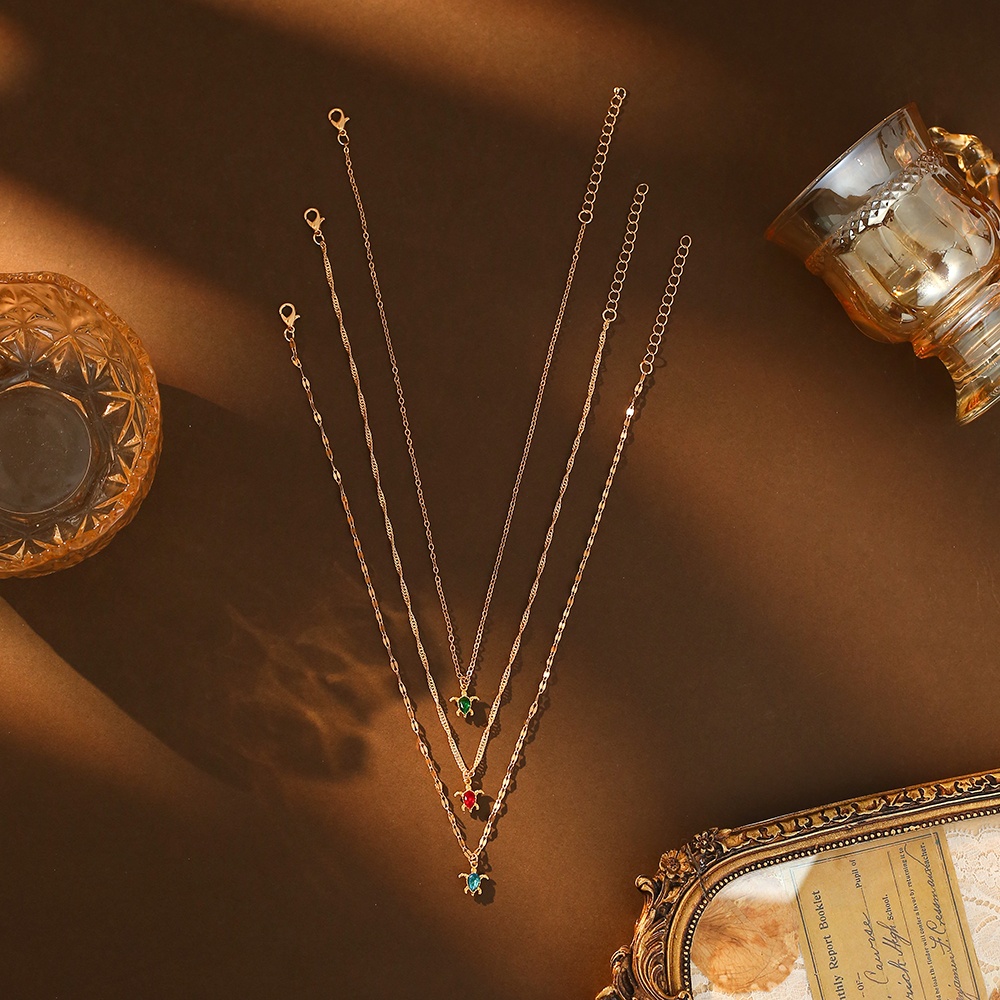 3pc Women's Golden Turtle Necklace Set, Elegant Gift